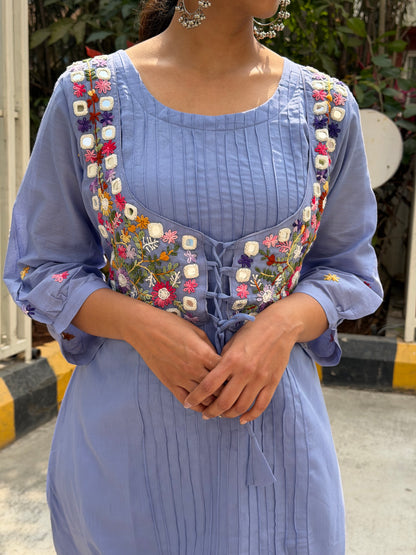 A0586 Lavender dress with mirror and hand emb detailing, comes with cotton lining