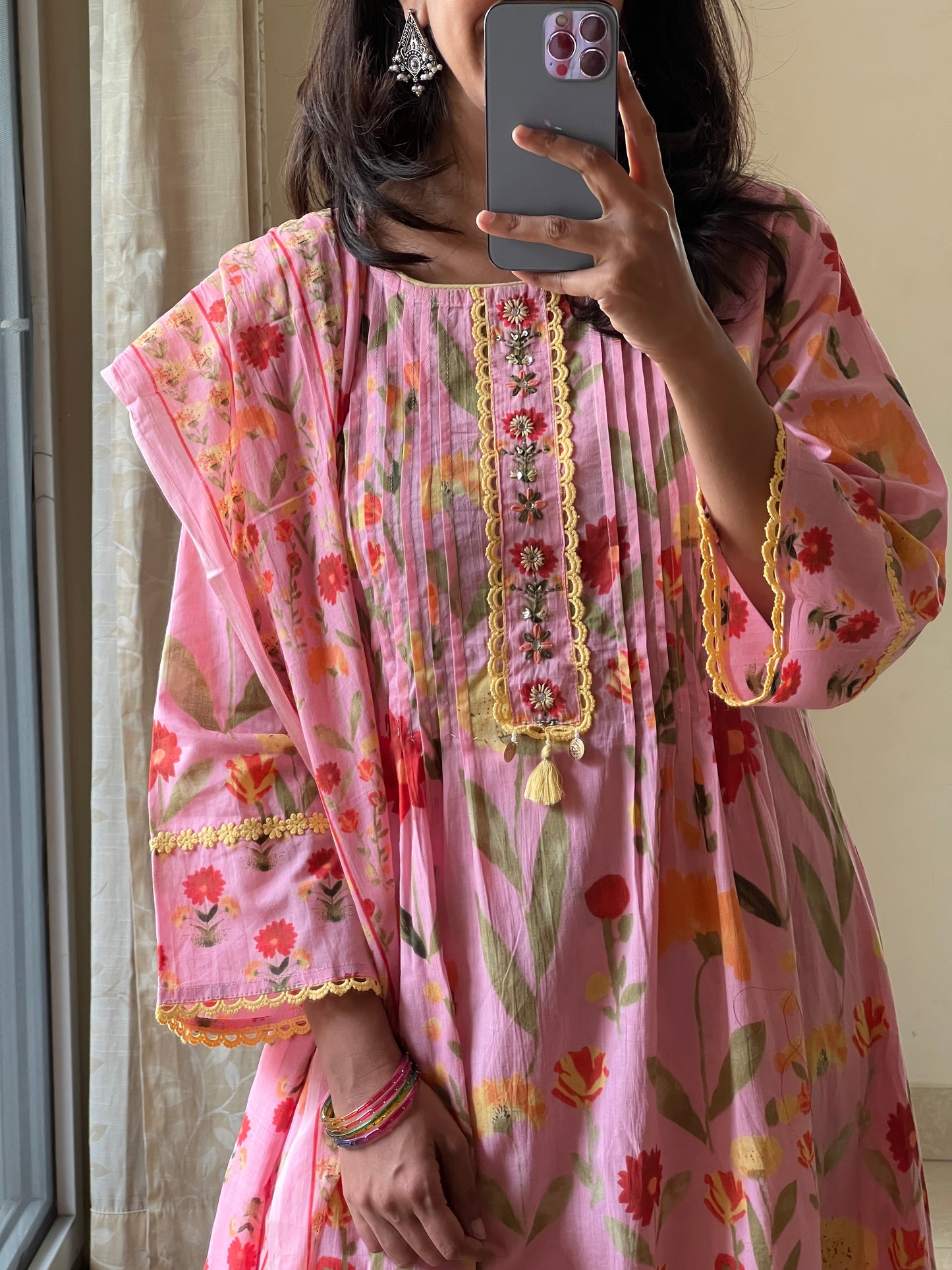 A0480 pink pure cotton floral digital printed 3 piece set
