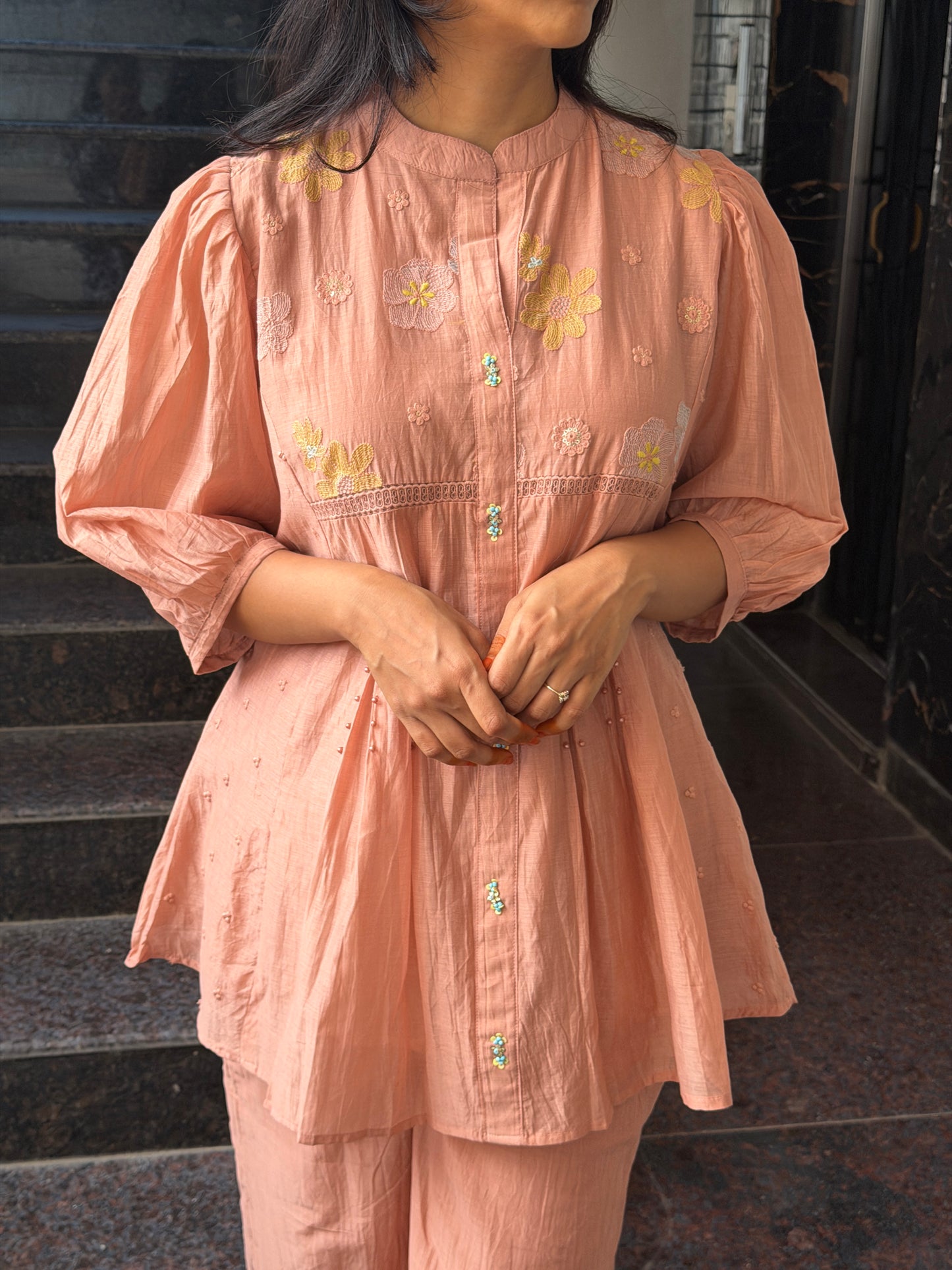 A0811 Mul Chanderi Coral Blush cordset