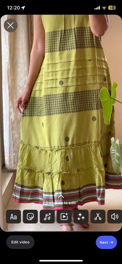 A0362 green Bengal cotton jamdani one piece dress
