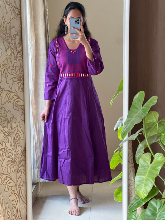 A0153 Mulmul one piece dress with mirror work embroidery