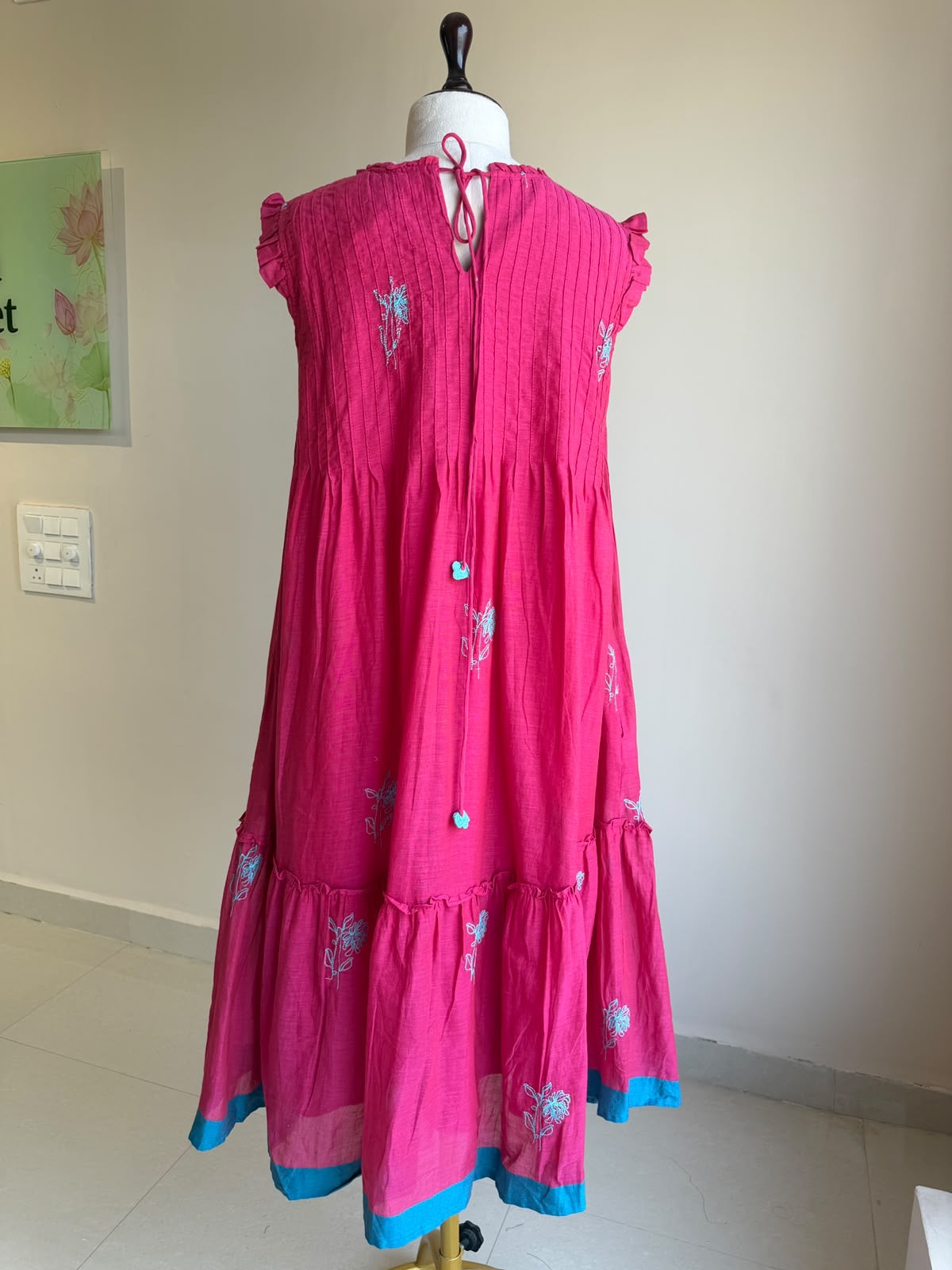 A0863 pink & blue mul chanderi one piece dress