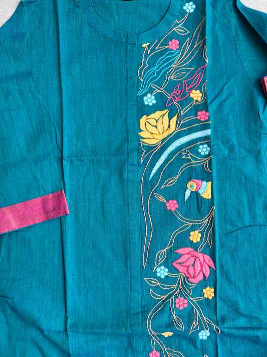 A0069 Mangalagiri cotton two piece set with machine embroidery