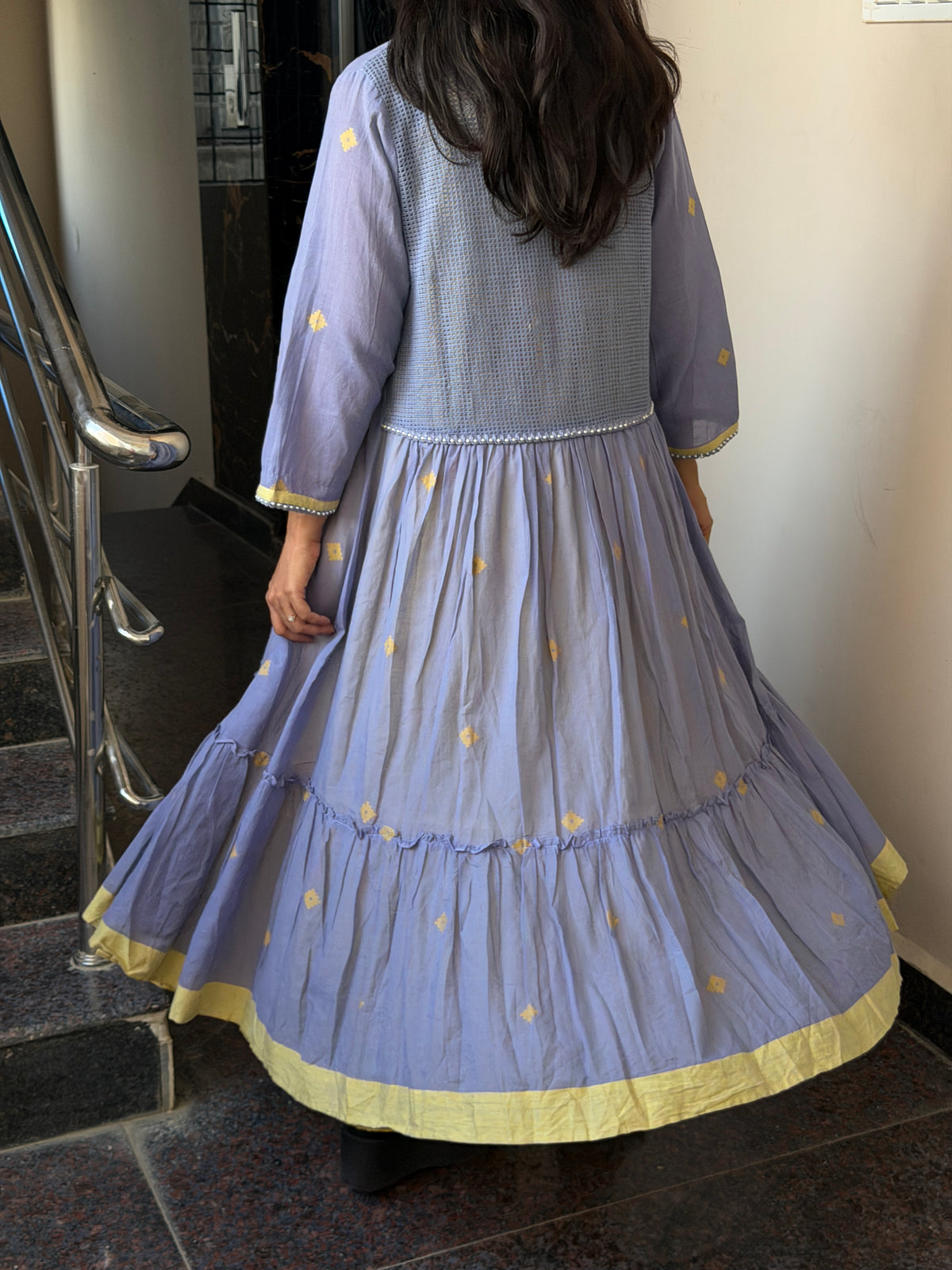 A0378 Bengal cotton Jamdani coat style in yellow and blue combinations with layered coat