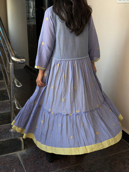 A0378 Bengal cotton Jamdani coat style in yellow and blue combinations with layered coat