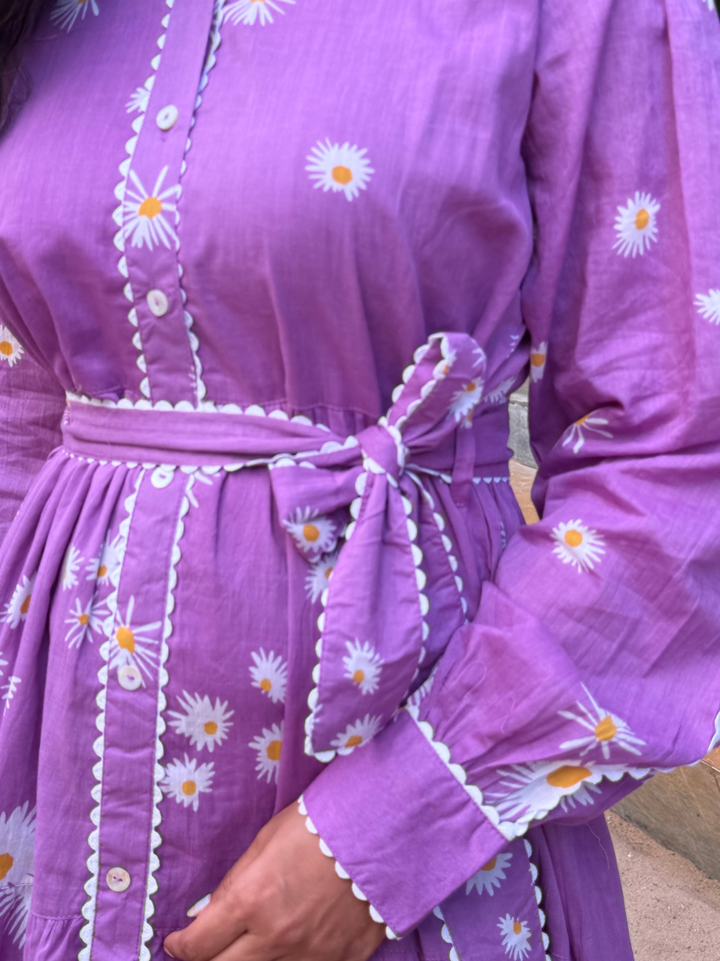 A0643 Lavender tie up style mul cotton frock