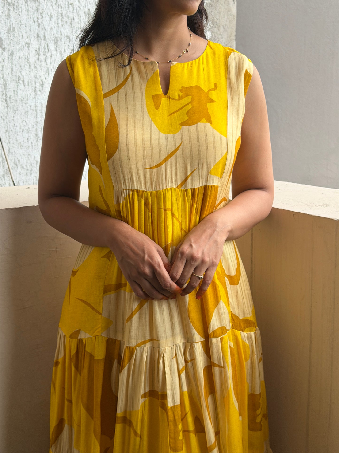 A0809 Yellow multi toned Cotton silk dress