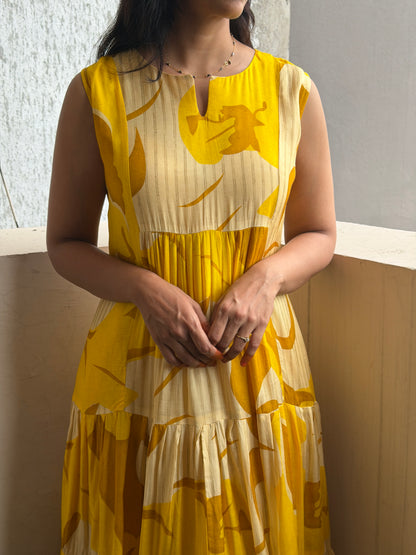 A0809 Yellow multi toned Cotton silk dress