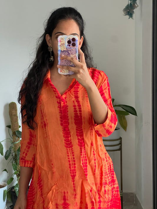 9081 Orange Russian silk tie and dye coord set