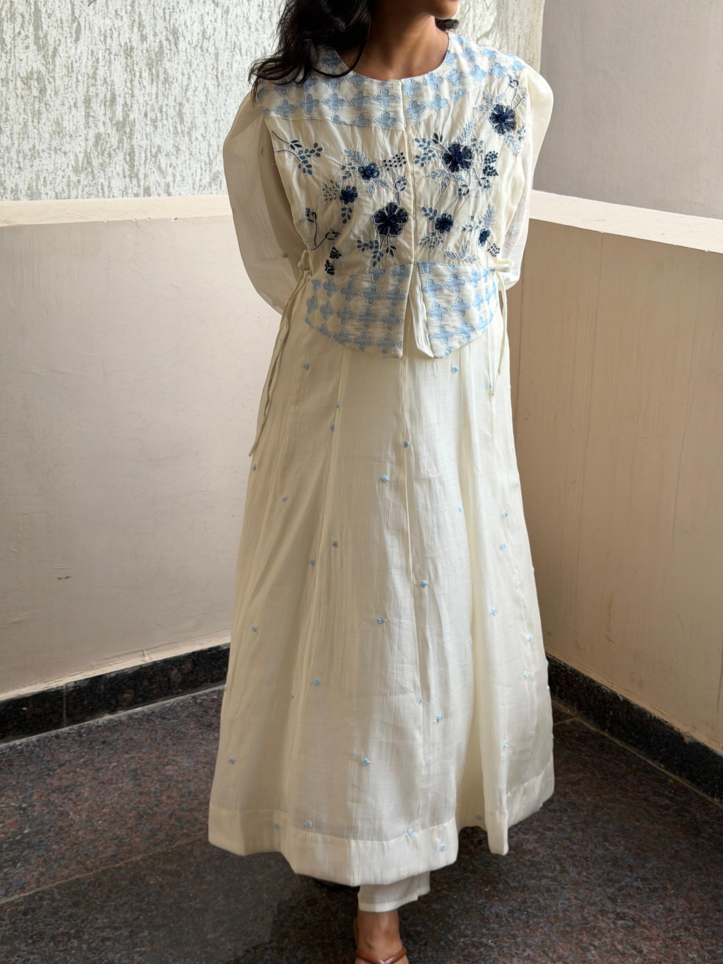A0750 Mul Chanderi dress in coat style