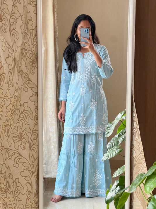 A0122 premium chikankari Maheswari silk sharara set