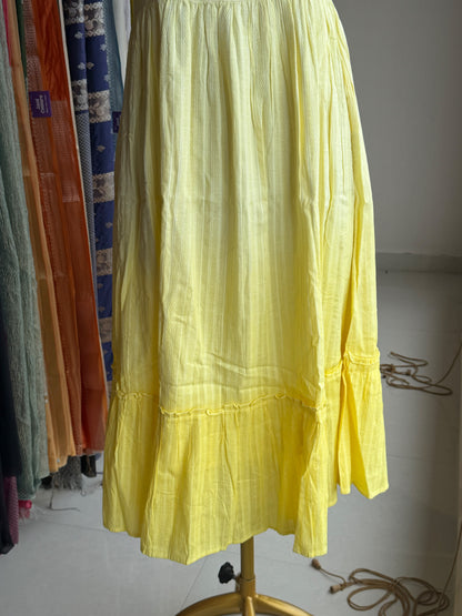 Yellow shaded cotton self design sleeveless dress