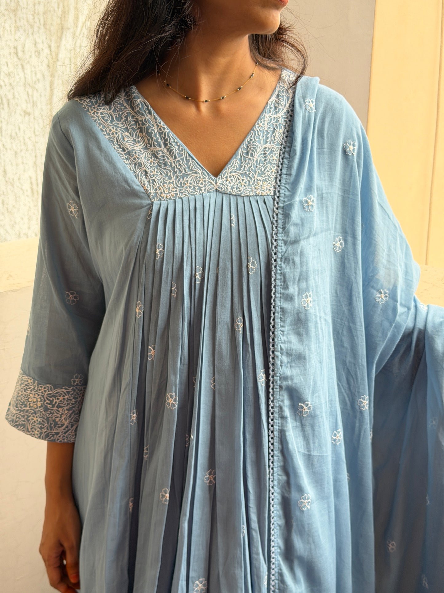 A0816 powder blue mul cotton 3 piece suit