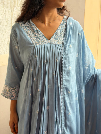 A0816 powder blue mul cotton 3 piece suit