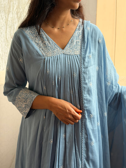 A0816 powder blue mul cotton 3 piece suit