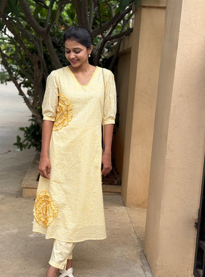 A0786 Butter yellow pure cotton 2pc set