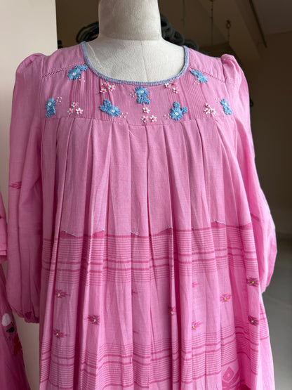 A0827 pink Jamdani one piece dress