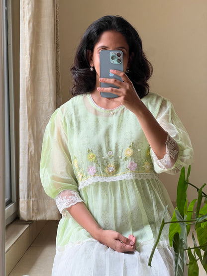 Green Chiluka Pure Kota cotton dress comes with printed cotton lining