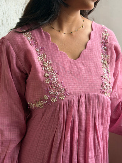 A0792 onion pink pure cotton Kota dress