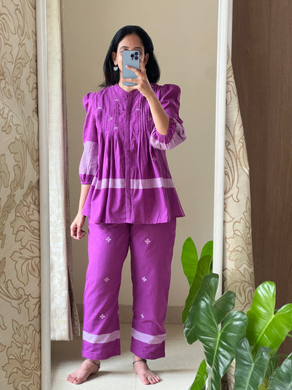 A0509 purple bengal cotton Jamdani coord set
