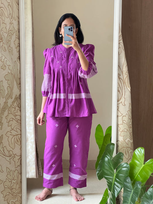 A0509 purple bengal cotton Jamdani coord set