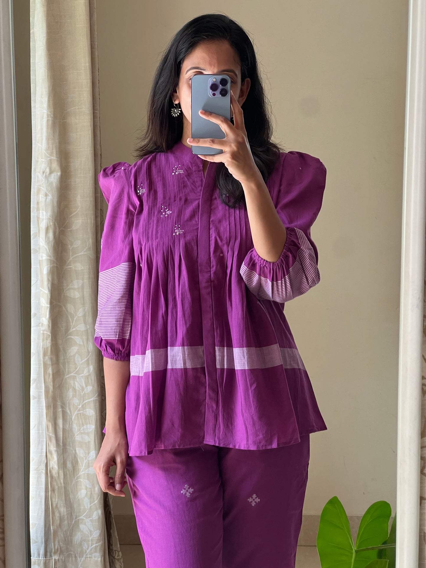 A0509 purple bengal cotton Jamdani coord set