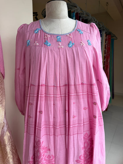 A0827 pink Jamdani one piece dress
