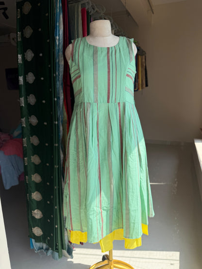 Green & yellow Jamdani on piece dress