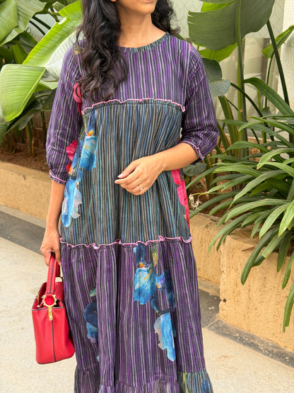 A0755 Mul cottons blue and green stripes dress