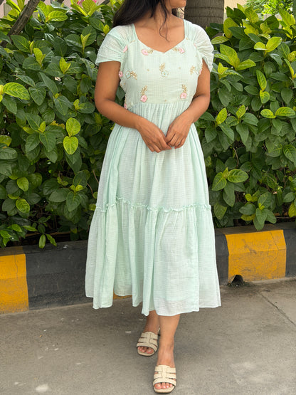 A0819 Cotton kota Sea blue dress with beautiful sleeves pattern