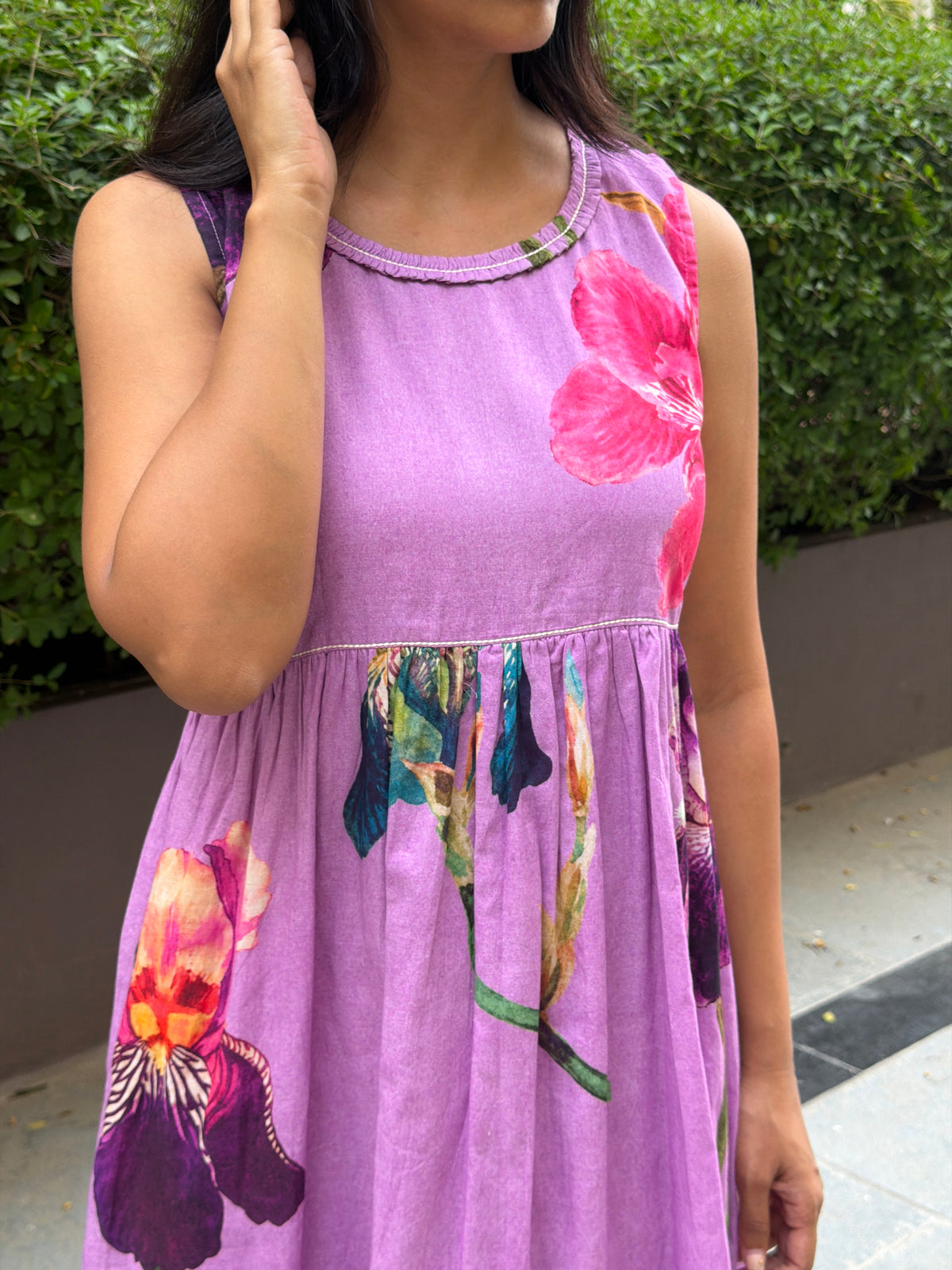 A0864 lavender Mul cotton floral print dress