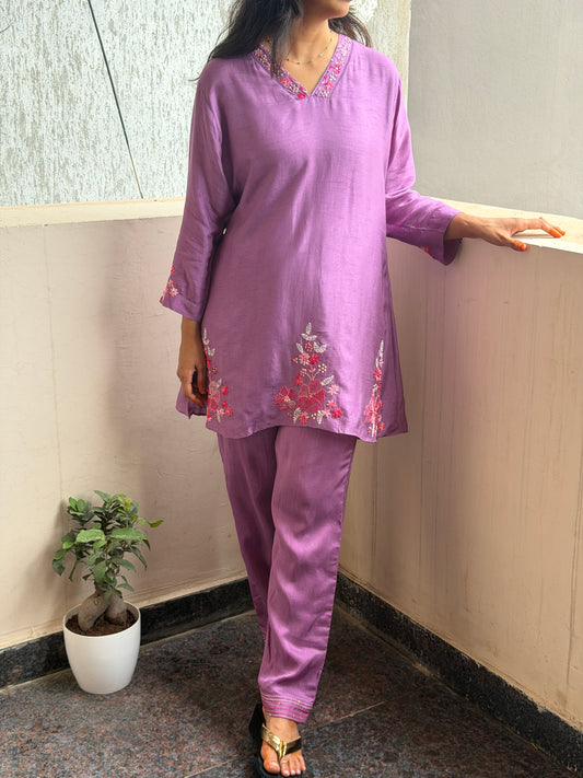 A0814 Premium Mul Chanderi cord set with hand kanta detailing