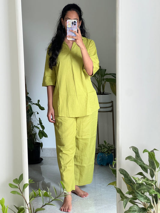 A0115 cotton green solid coord set
