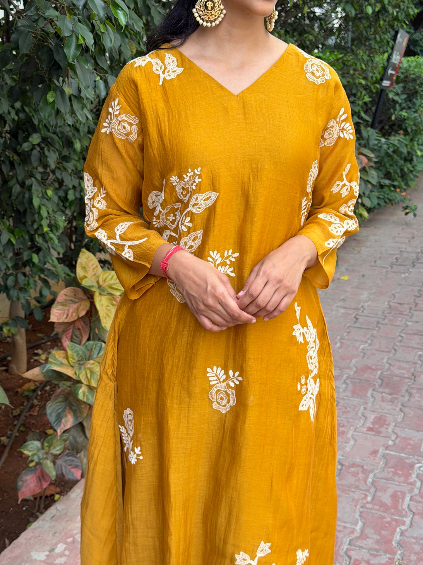 A0680 Premium Mul Chanderi 2pc set in beautiful yellow shade with embroidery detailing