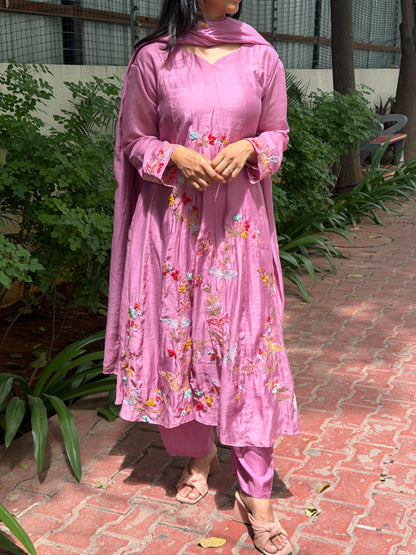 A0806 Onion Pink premium khali style hand embroidery detailing 3pc set
