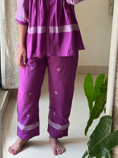 A0509 purple bengal cotton Jamdani coord set