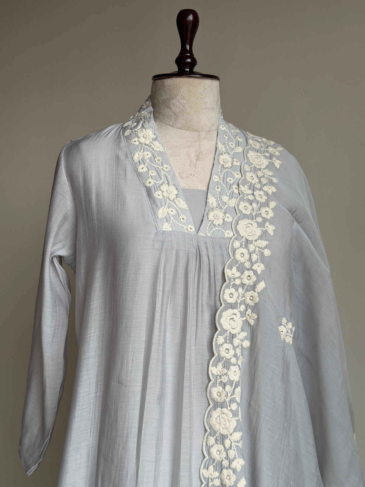 A0845 elephant grey mul chanderi 3 piece dress
