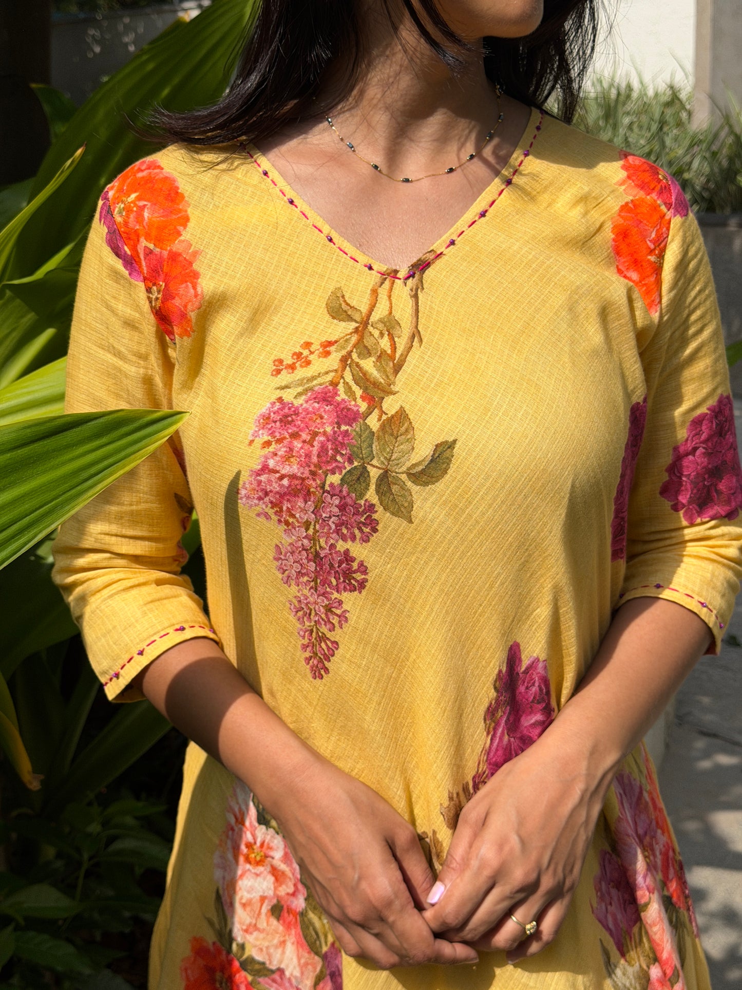 A0780 Cotton Kota Yellow digital print floral dress