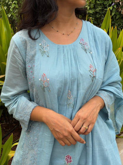 A0758 Mul cotton 3pc set in powder blue shade