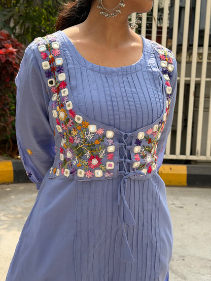 A0586 Lavender dress with mirror and hand emb detailing, comes with cotton lining