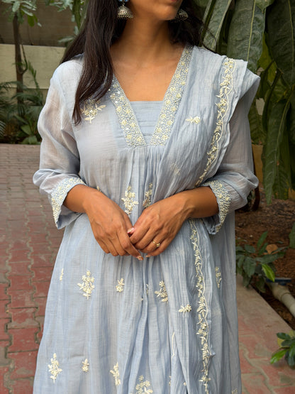 A0889 powder blue mul chanderi 3 piece dress