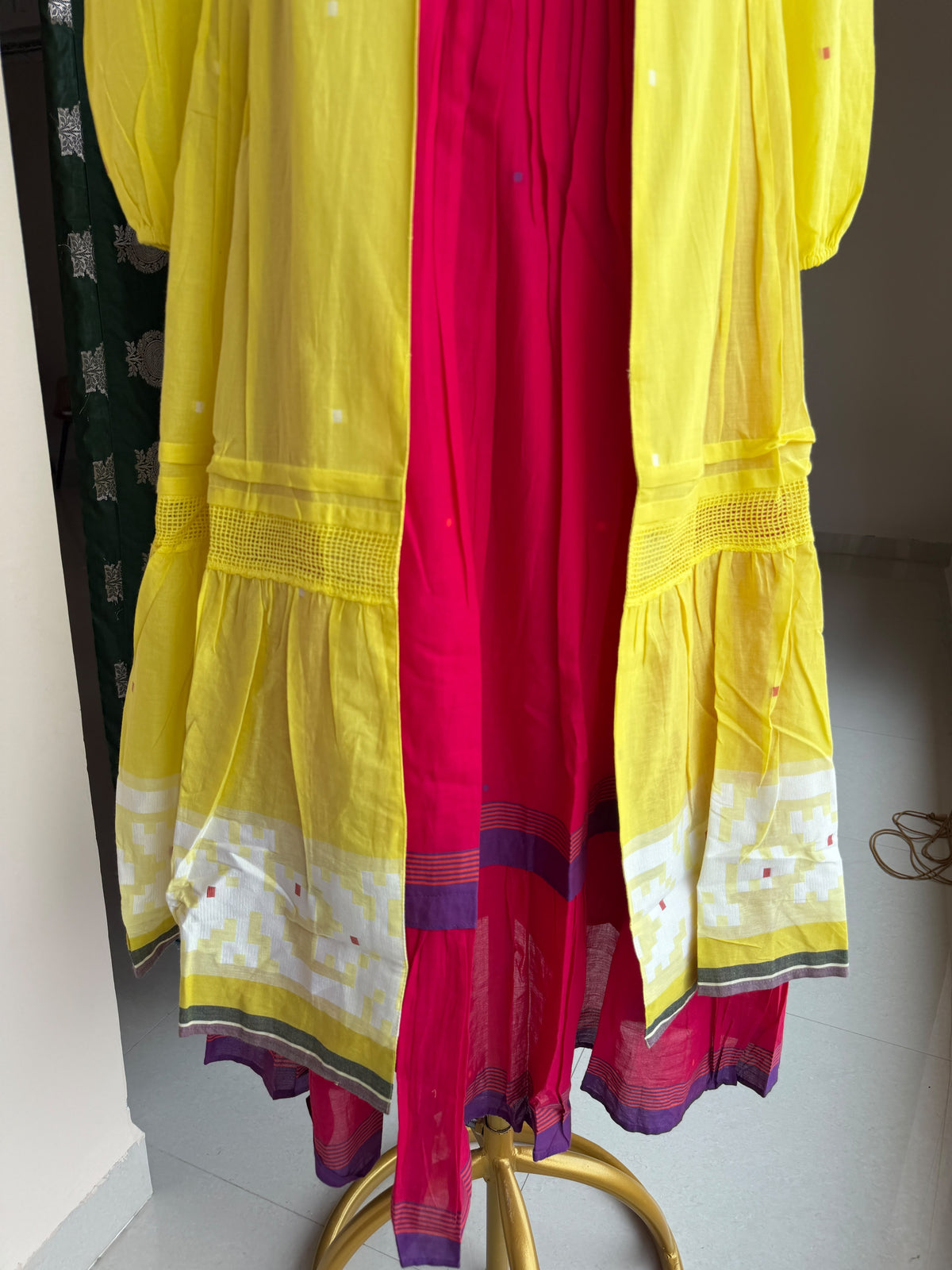 A0837 red & yellow Jamdani coat dress