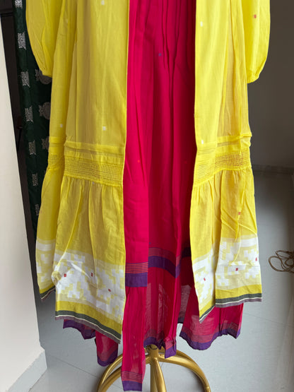 A0837 red & yellow Jamdani coat dress