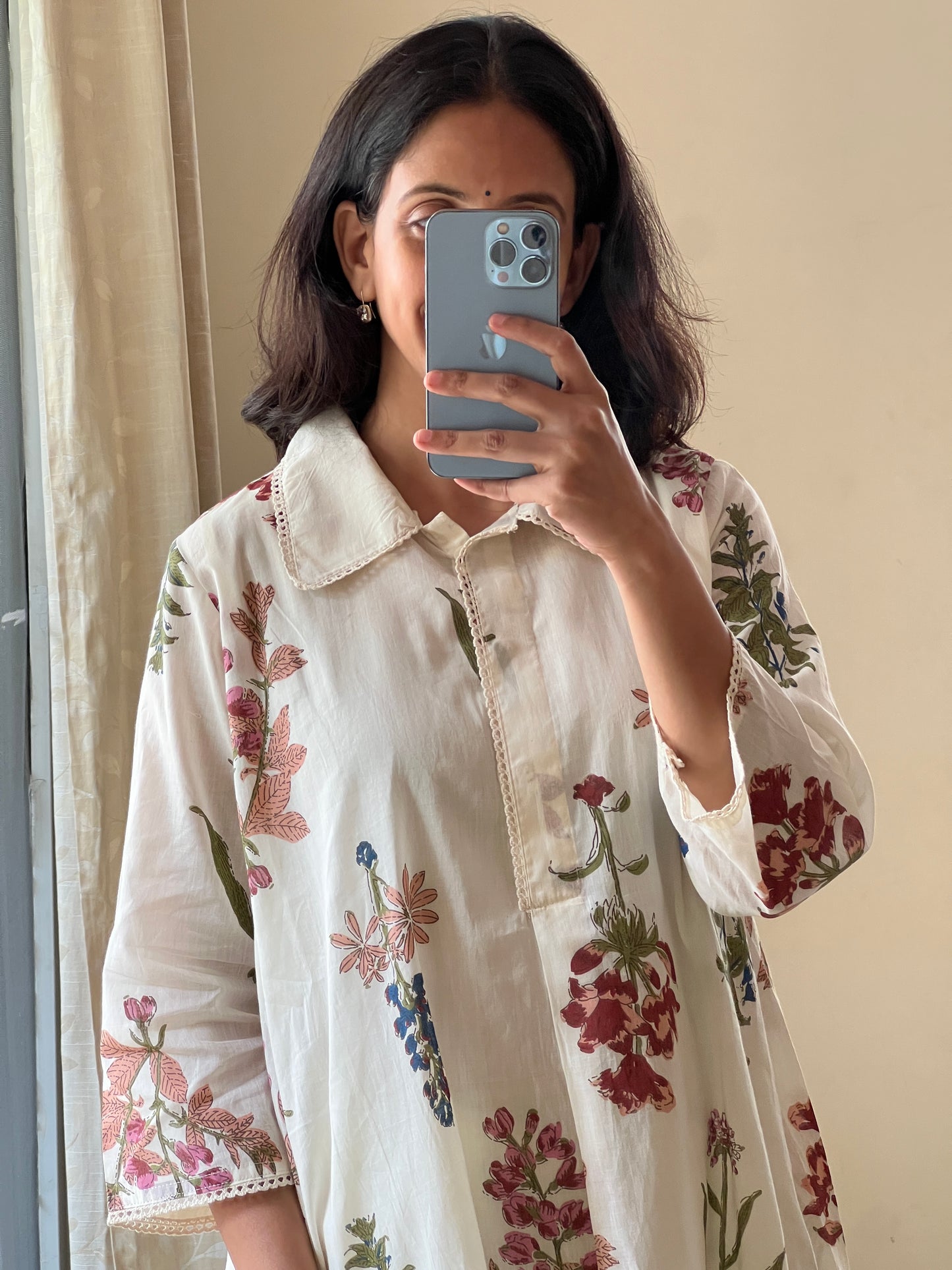 A0452 half white mulcotton hand blocked printed coord set comes with separate lining inside