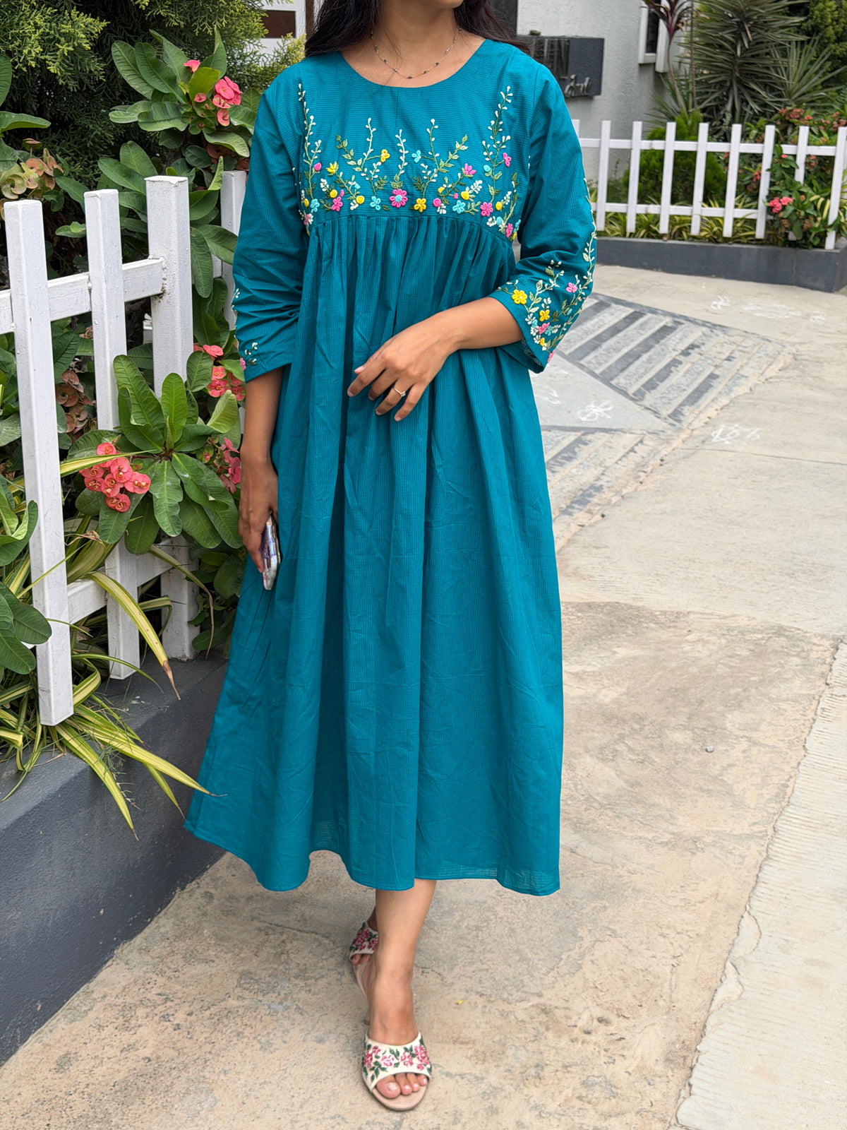 A0828 Cotton Kota hand embroidery dress
