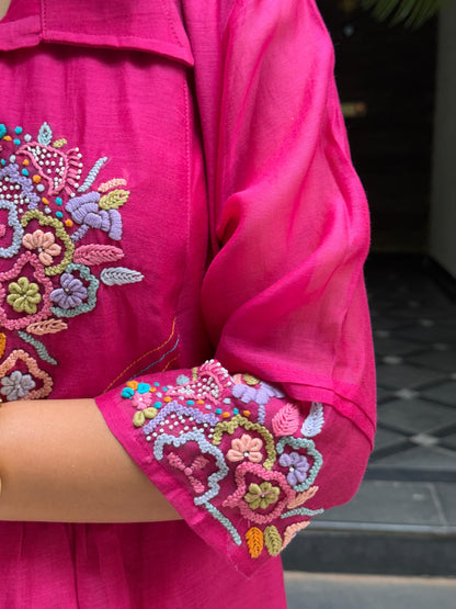 A0384 Premium mul Chanderi 2 piece set with hand embroidery and pearls work detailing