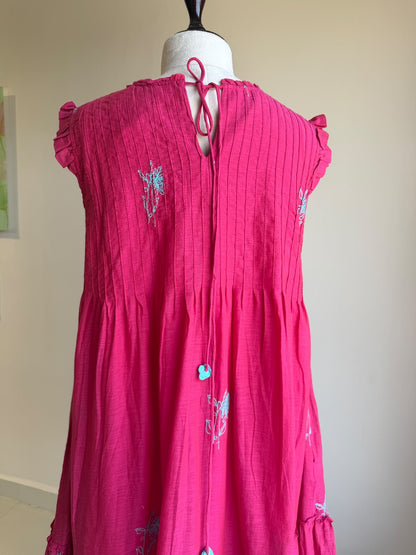 A0863 pink & blue mul chanderi one piece dress