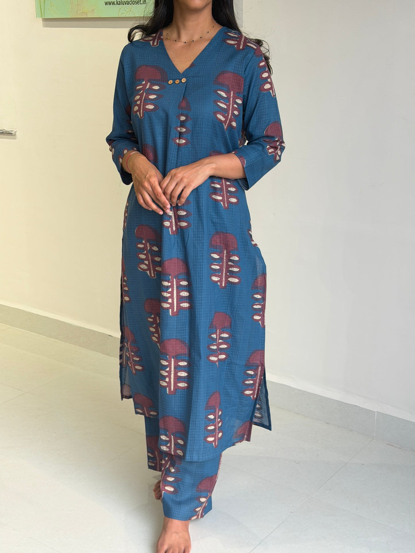 A0729 blue Kota digital printed 2 piece set