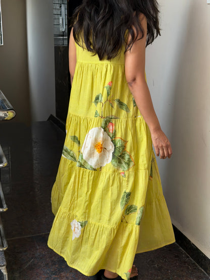 A0825 green mul cotton tier dress