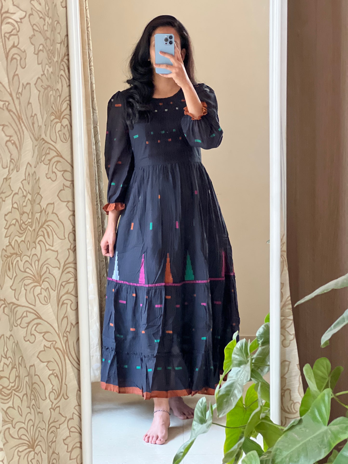 A0157 Bengal cotton jamdani one piece dress